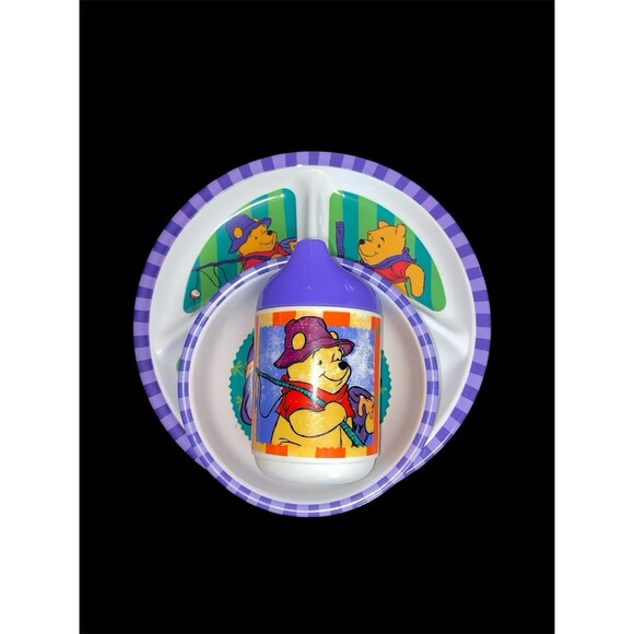 Disney’s Winnie The Pooh Melamine Plate Bowl Cup Set Childrens Zak-VINTAGE - Picture 1 of 2